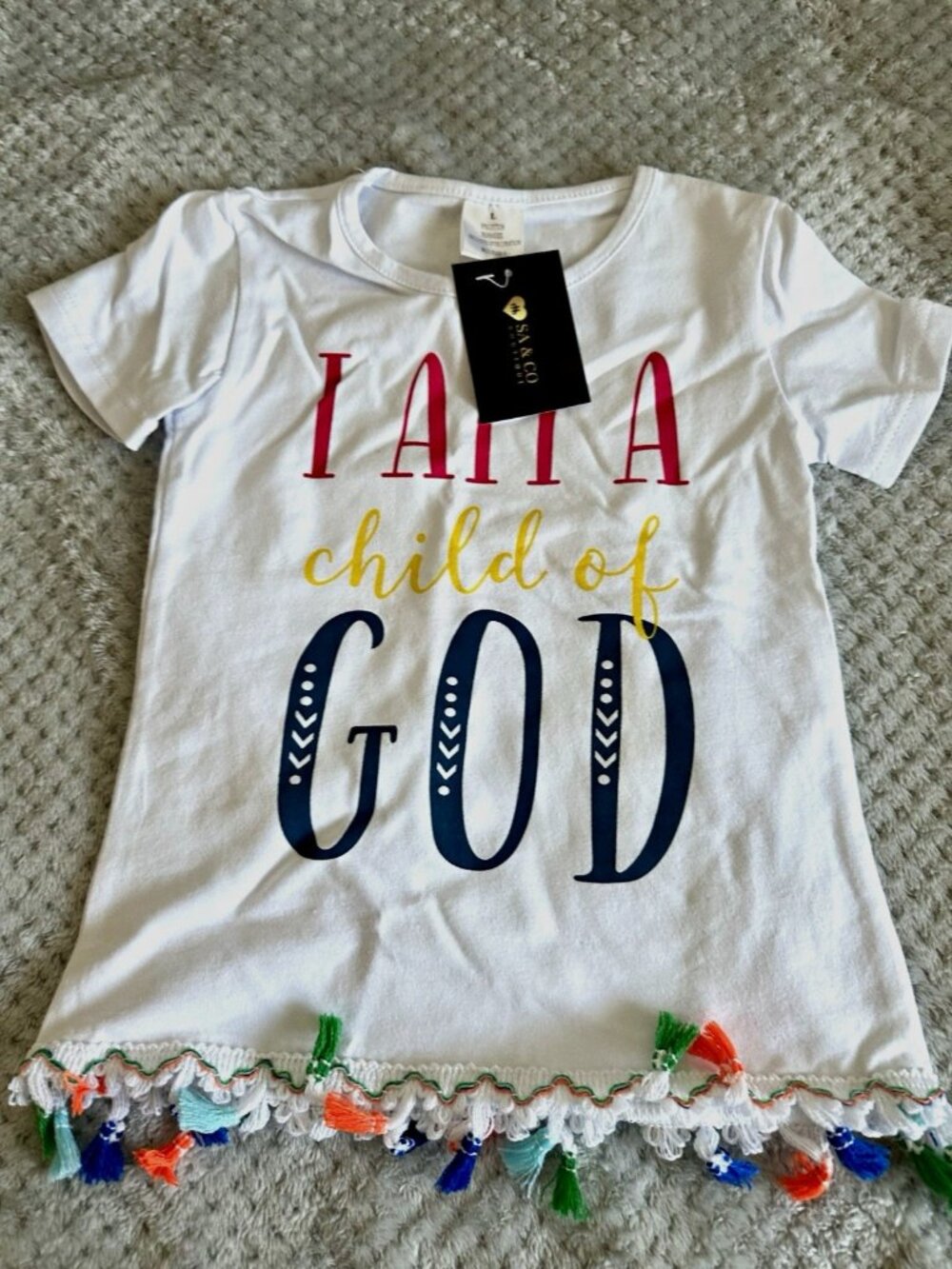 Girls Child of God Graphic T-Shirt Tassel Fringe White NWT Size 5 0528